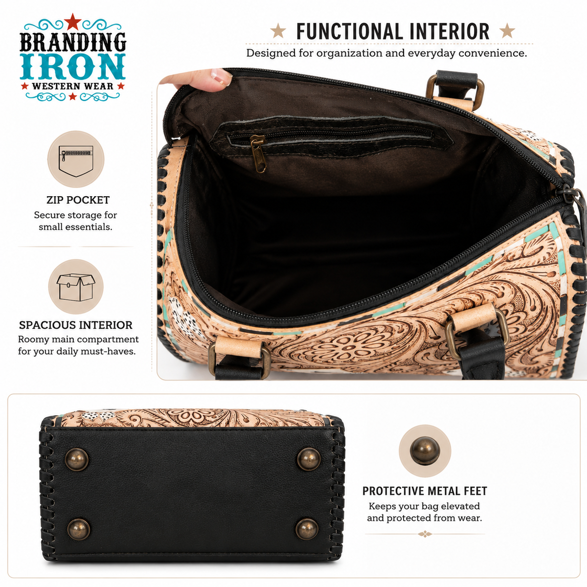 The Maverick Speedy | Tooled Western Leather Handbag