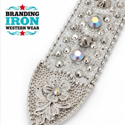 Silver Showstopper Rhinestone Western Belt | Branding Iron Western Wear