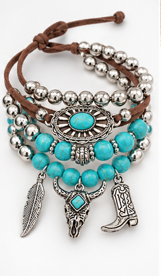 Turquoise Cowgirl Charm Bracelet Set | Branding Iron Western Wear