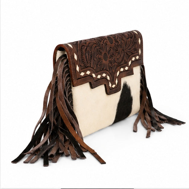 Whiskey Rose Clutch | Hair-On Hide Western Fringe Bag