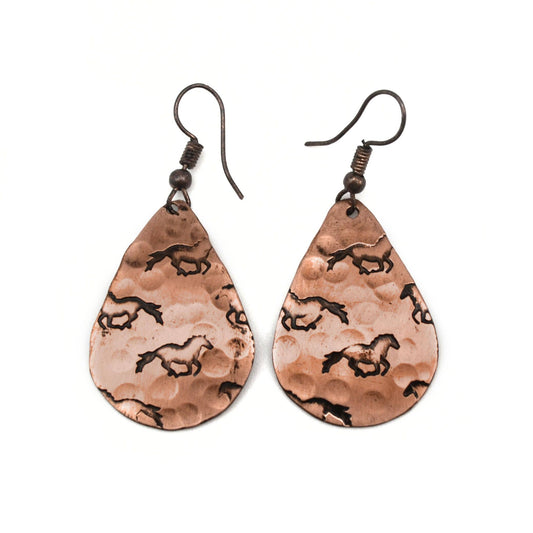 Horses Copper Engraved Earrings