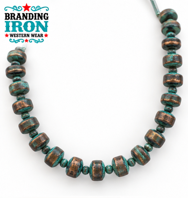 Turquoise Patina Western Beaded Necklace | Branding Iron