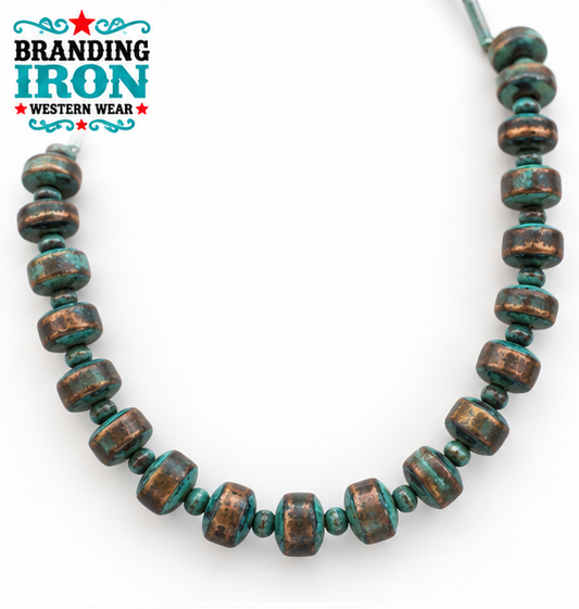 Turquoise Patina Western Beaded Necklace | Branding Iron