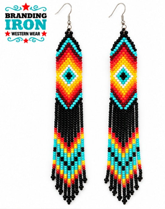 Desert Sunset Beaded Fringe Earrings | Branding Iron Western
