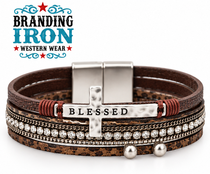 BLESSED Cross Magnetic Bracelet | Branding Iron Western Wear