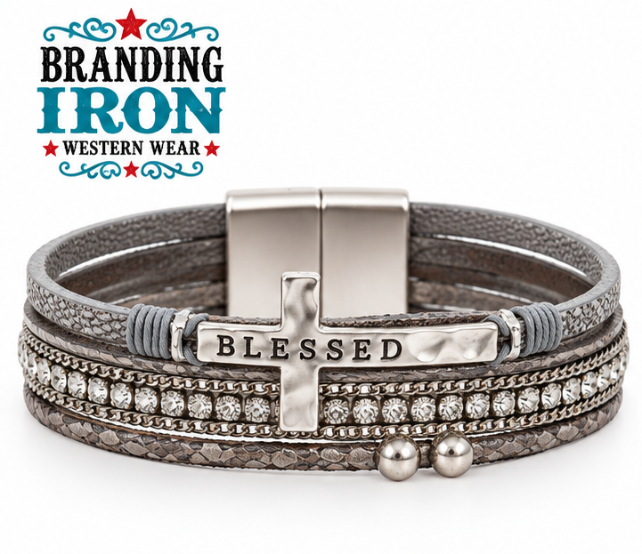 BLESSED Cross Magnetic Bracelet | Branding Iron Western Wear