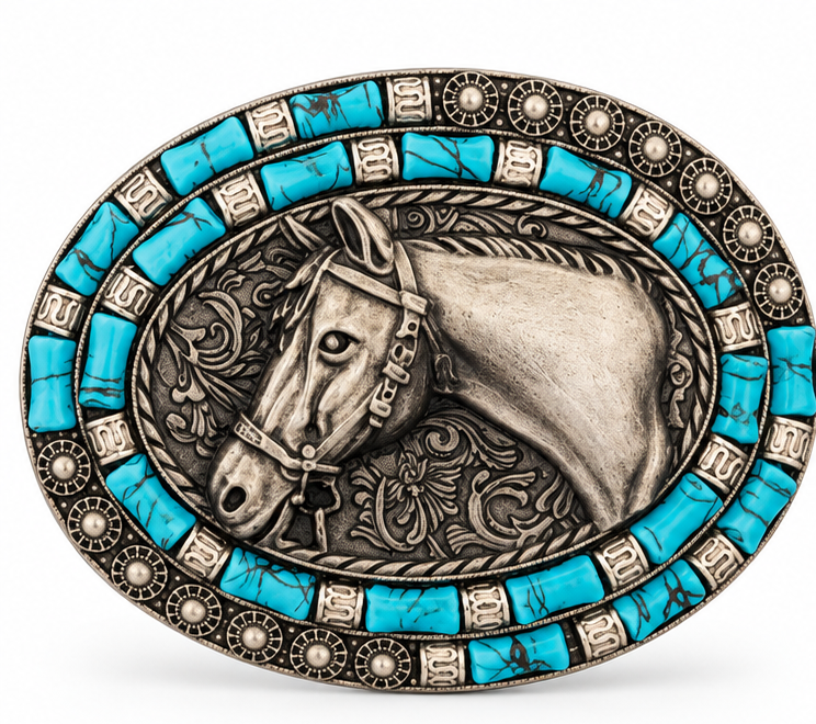 Turquoise Horse Western Belt Buckle | Branding Iron Western Wear