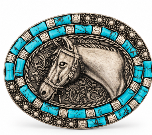 Turquoise Horse Western Belt Buckle | Branding Iron Western Wear