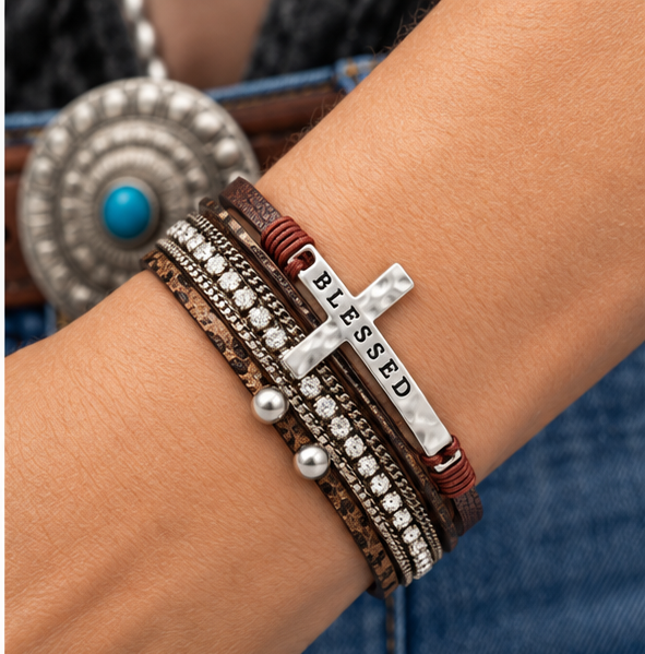 BLESSED Cross Magnetic Bracelet | Branding Iron Western Wear