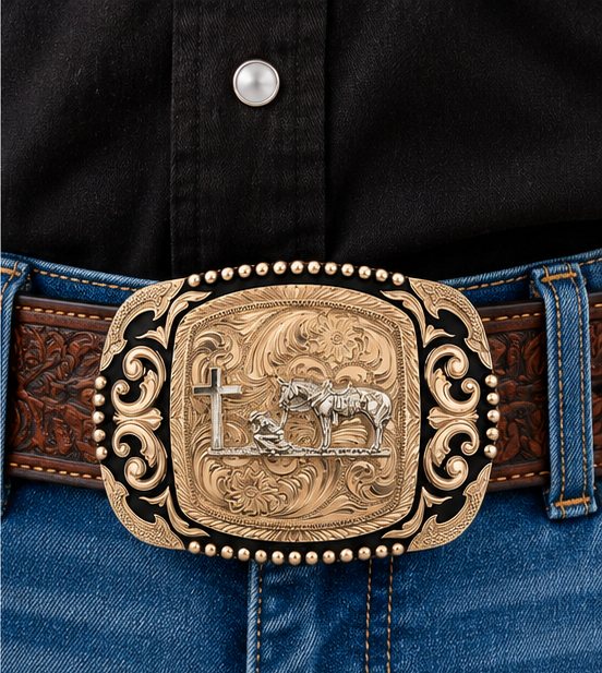 Faithful Cowboy Western Belt Buckle | Branding Iron Western Wear