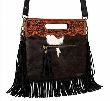 The Winchester Western Cowhide Fringe Purse | Branding Iron