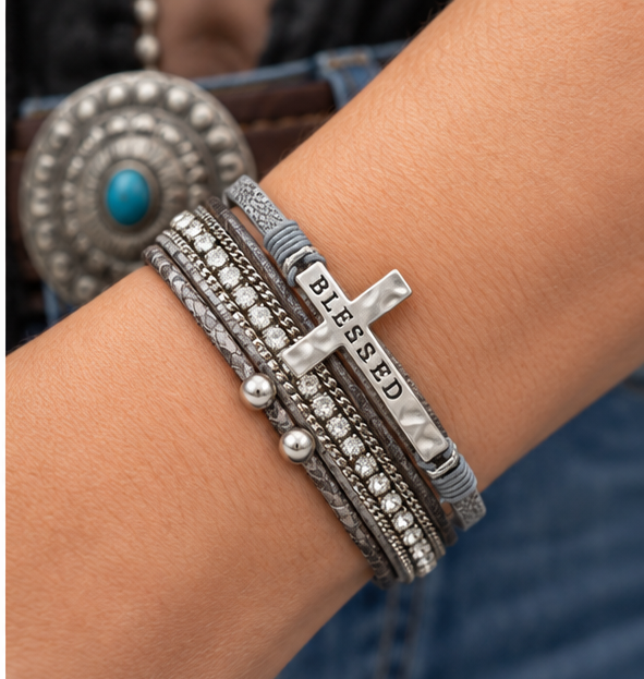 BLESSED Cross Magnetic Bracelet | Branding Iron Western Wear