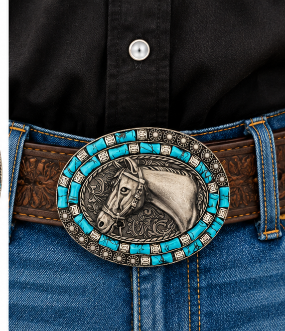Turquoise Horse Western Belt Buckle | Branding Iron Western Wear
