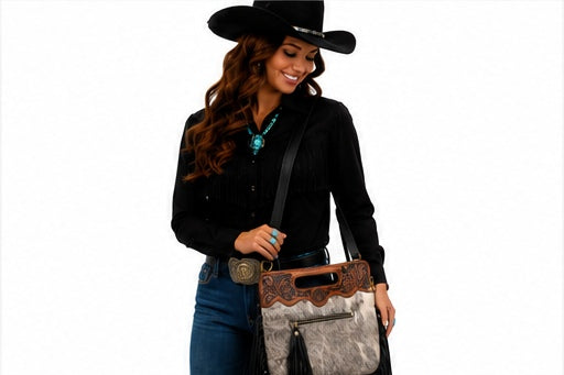 The Winchester Western Cowhide Fringe Purse | Branding Iron