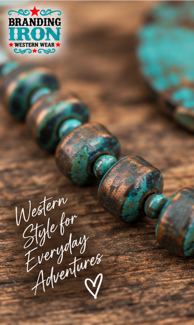 Turquoise Patina Western Beaded Necklace | Branding Iron