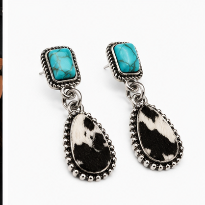 Cheyenne Cowhide & Turquoise Earrings | Branding Iron Western Wear