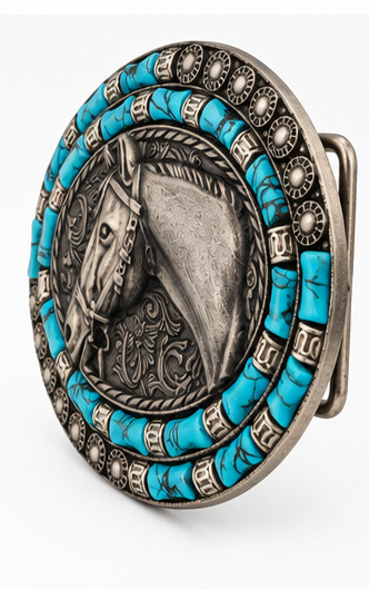 Turquoise Horse Western Belt Buckle | Branding Iron Western Wear