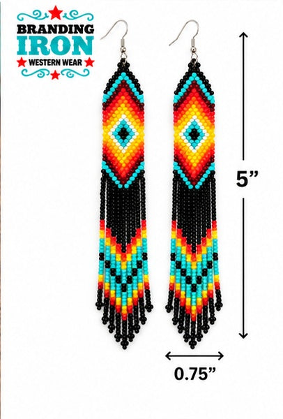 Desert Sunset Beaded Fringe Earrings | Branding Iron Western