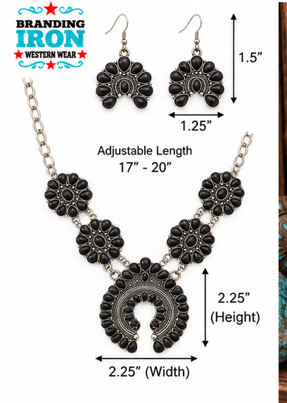 Black Diamond Squash Blossom Jewelry Set | Branding Iron Western