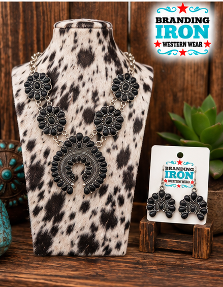 Black Diamond Squash Blossom Jewelry Set | Branding Iron Western
