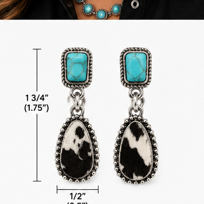 Cheyenne Cowhide & Turquoise Earrings | Branding Iron Western Wear
