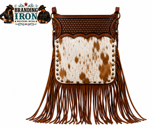 Calamity Crossbody Fringe | Genuine Hair-on Hide Western Purse | Branding Iron Western Wear