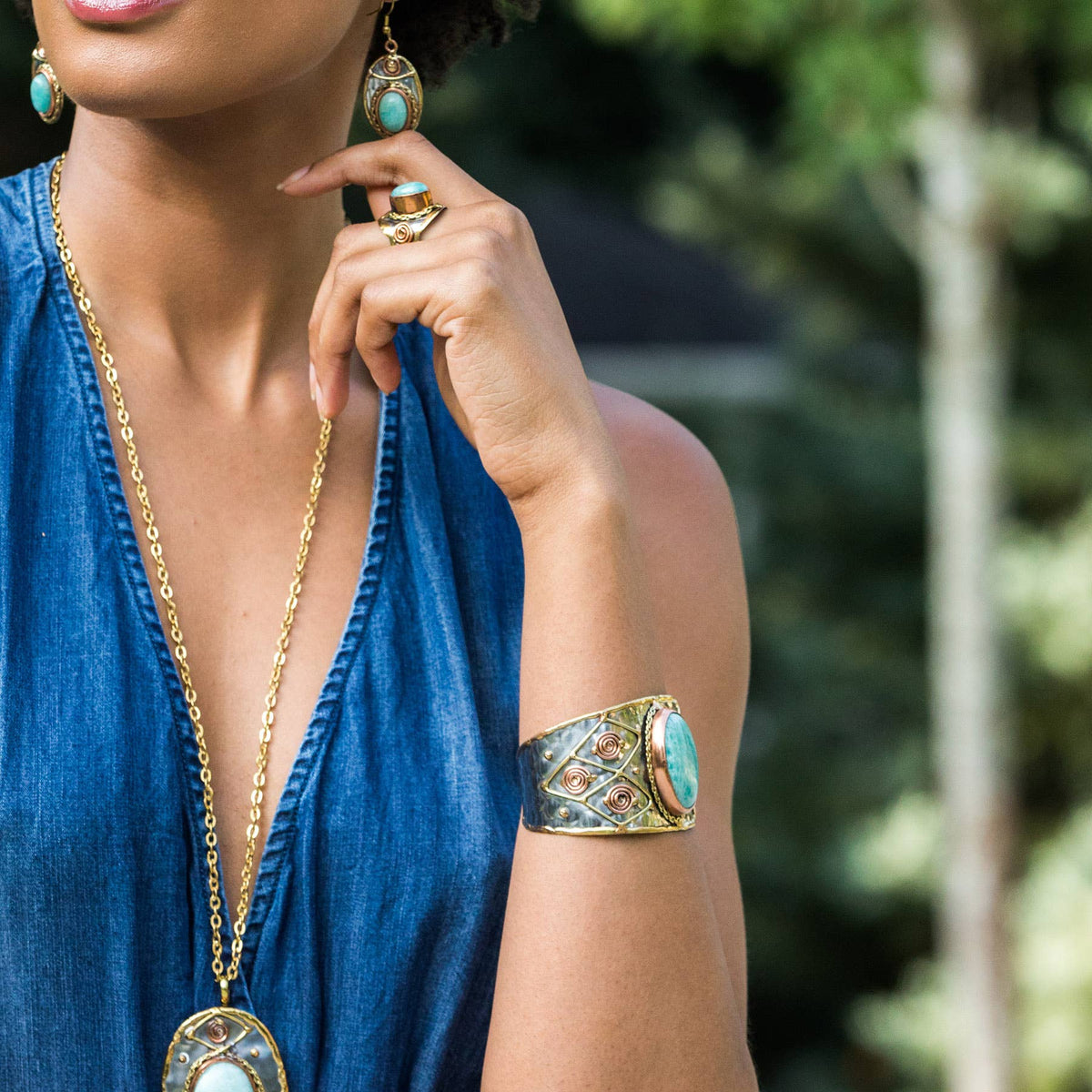 Mixed Metal Cuffs w/Semiprecious Stones