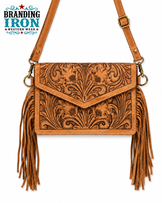 The Jolene | Tooled Leather Western Fringe Crossbody