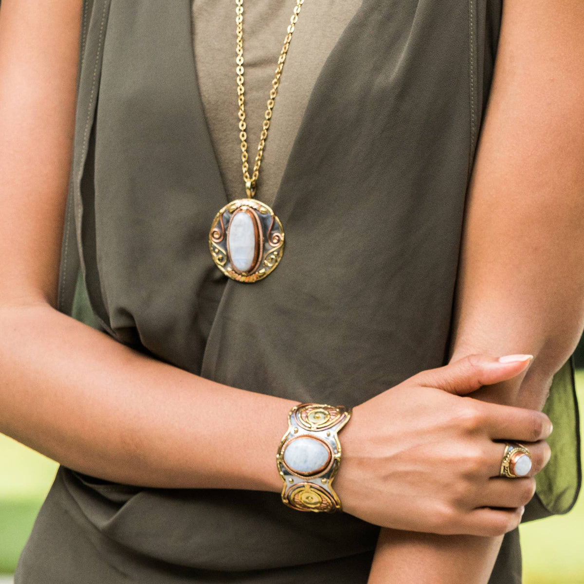 Mixed Metal Cuffs w/Semiprecious Stones