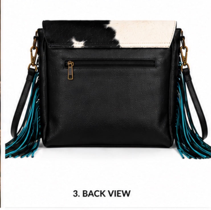 Midnight Mesa Fringe | Genuine Hair-on Hide Western Purse | Branding Iron Western Wear