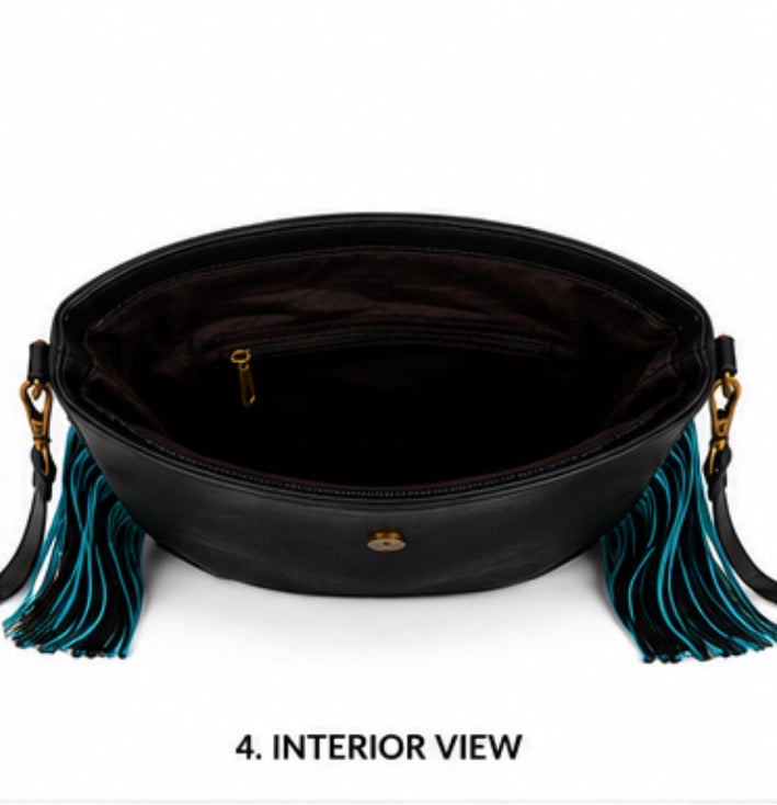 Midnight Mesa Fringe | Genuine Hair-on Hide Western Purse | Branding Iron Western Wear