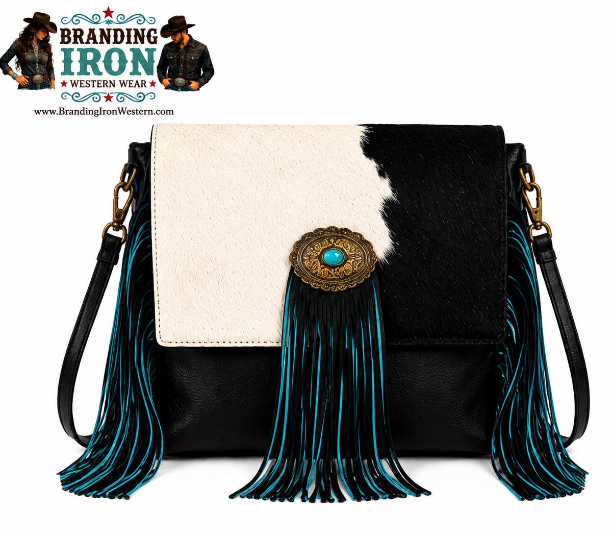 Midnight Mesa Fringe | Genuine Hair-on Hide Western Purse | Branding Iron Western Wear