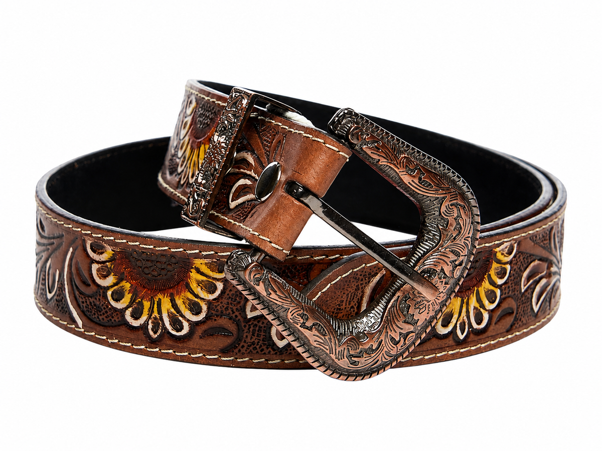Brown Tooled Leather Belt with Sunflower Detail RMB 18 26112