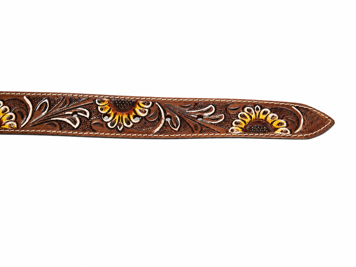 Brown Tooled Leather Belt with Sunflower Detail RMB 18 26112