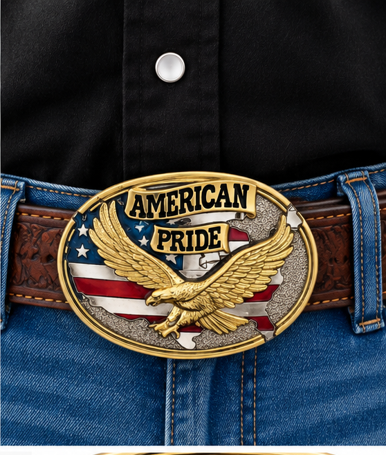 American Pride Eagle Western Belt Buckle | Branding Iron Western Wear