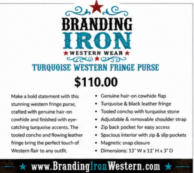 Midnight Mesa Fringe | Genuine Hair-on Hide Western Purse | Branding Iron Western Wear