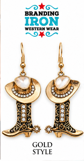 Kicking It Cowgirl Earrings | Branding Iron Western Wear