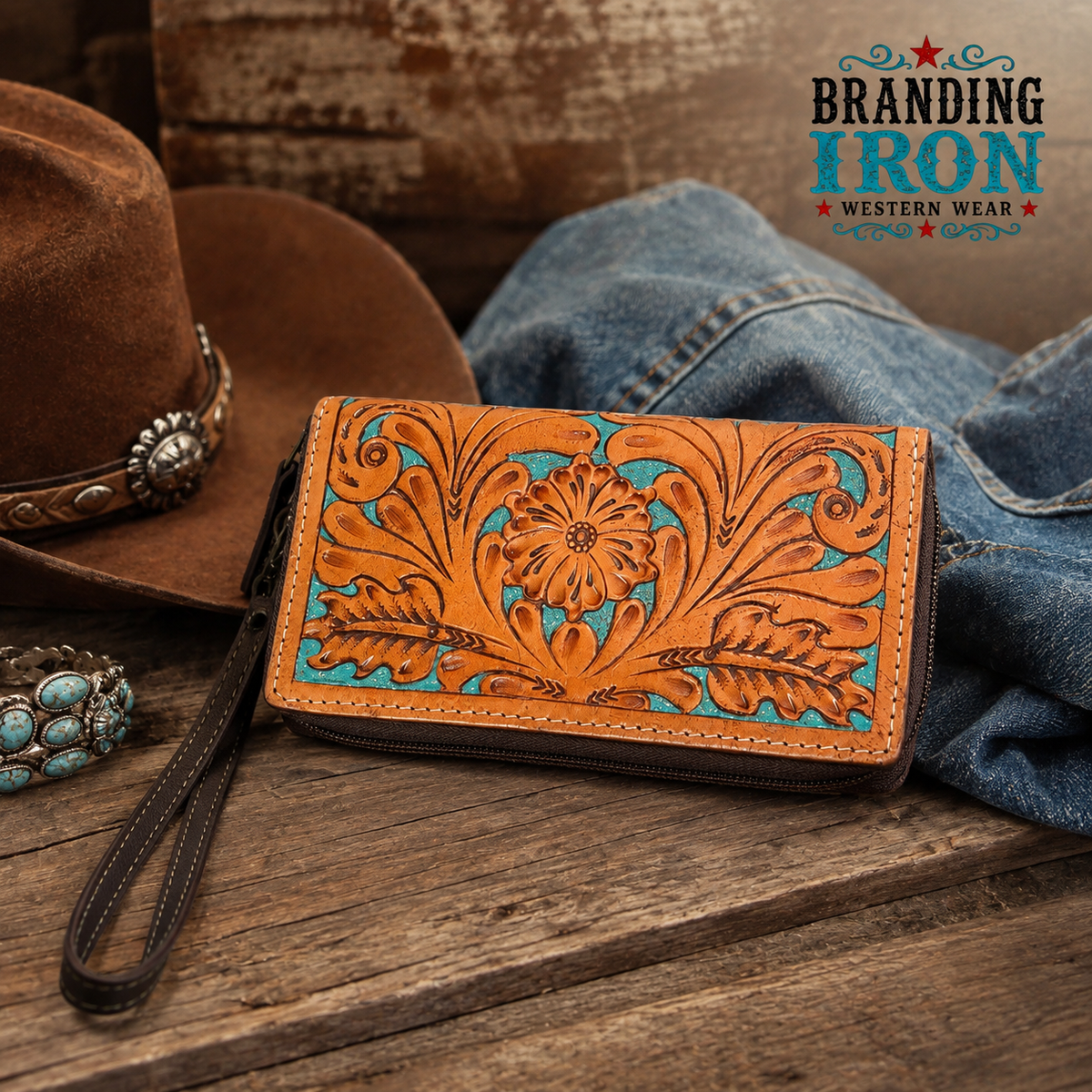 The Arizona Wallet/Clutch | Tooled Leather Western Wristlet