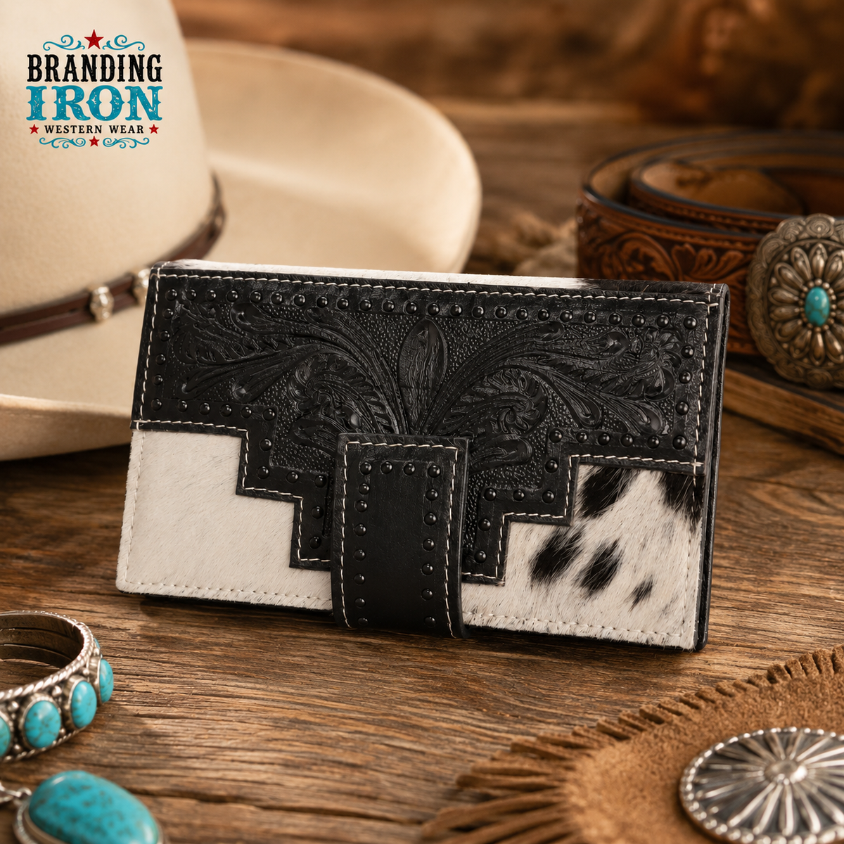 The Betty Wallet | Western Cowhide Tooled Leather Wallet
