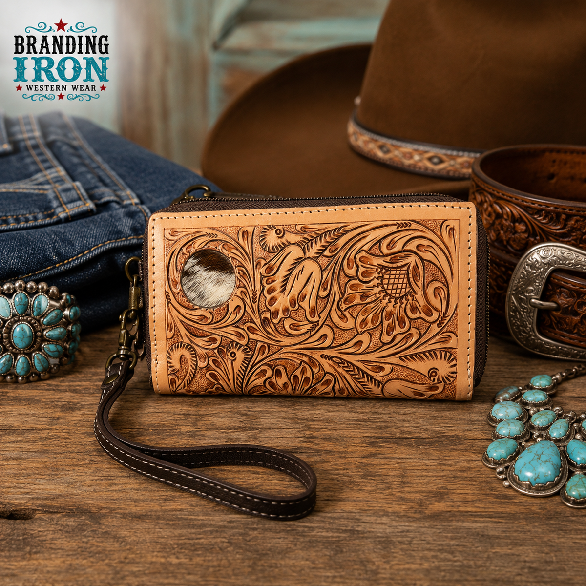 The Bri Wallet/Clutch | Western Tooled Leather Wallet