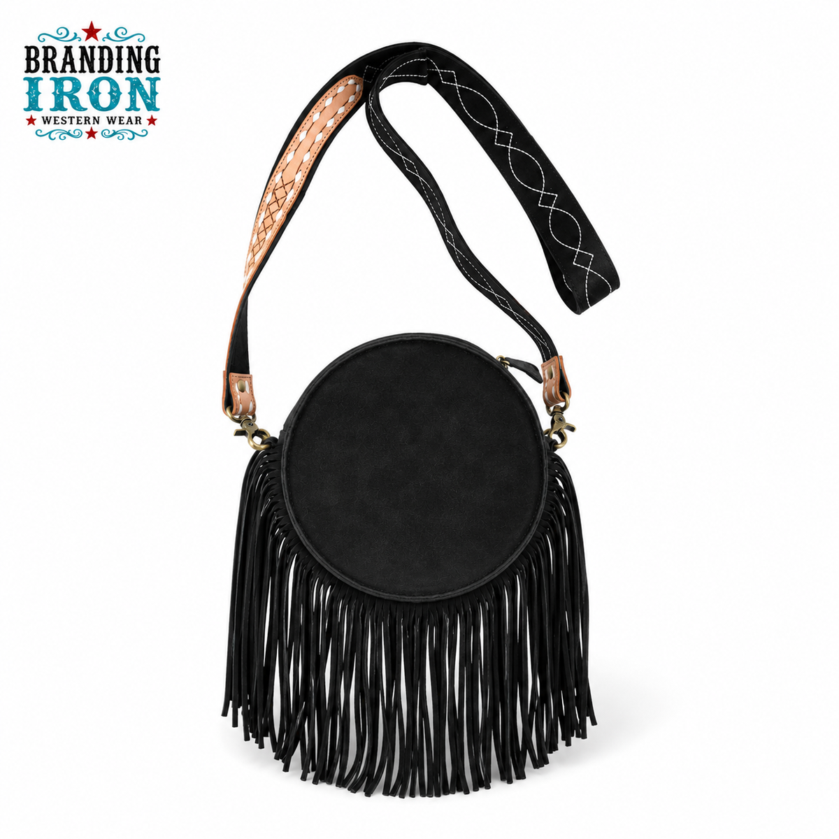 Boot Stitch Canteen Purse | Black Fringe Western Crossbody