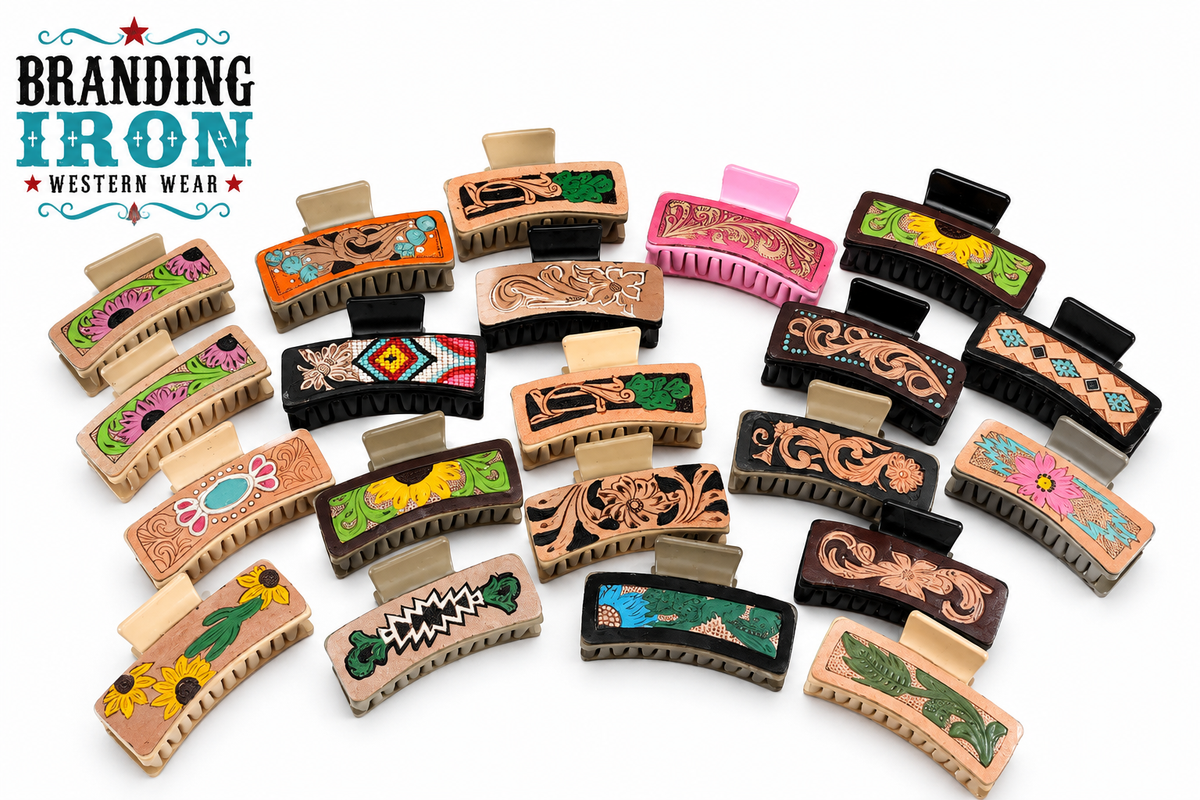 Genuine Leather Hand-Painted Western Hair Clips | Branding Iron