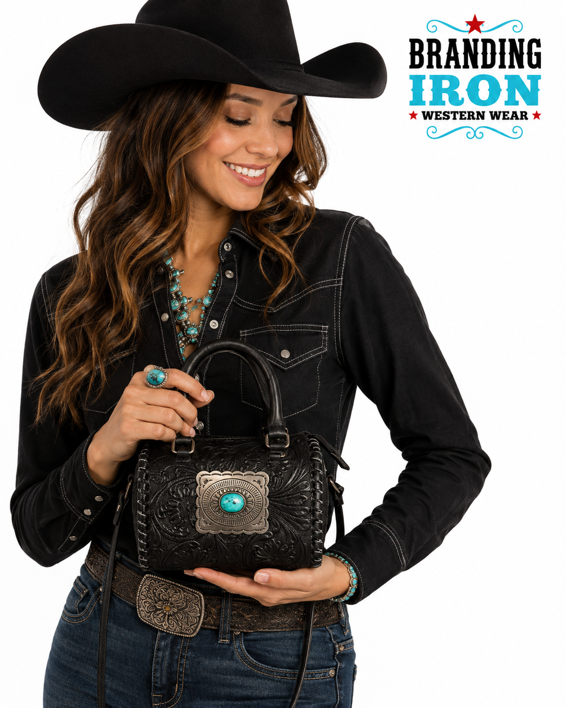 Clint Speedy Black Tooled Leather Western Purse | Branding Iron