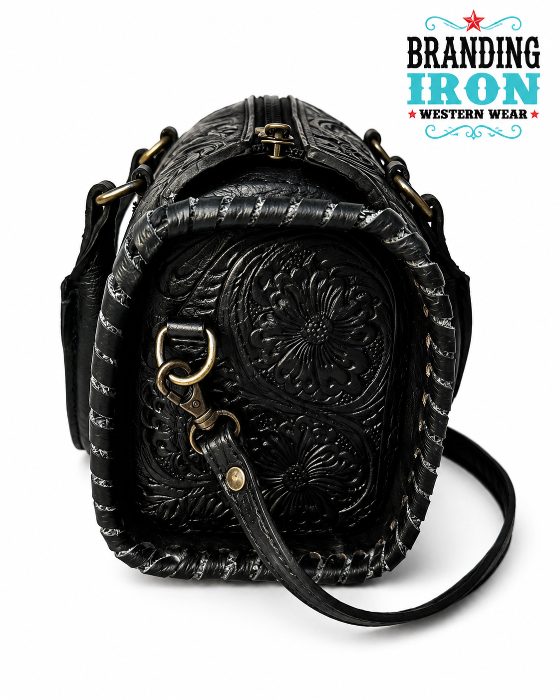 Clint Speedy Black Tooled Leather Western Purse | Branding Iron