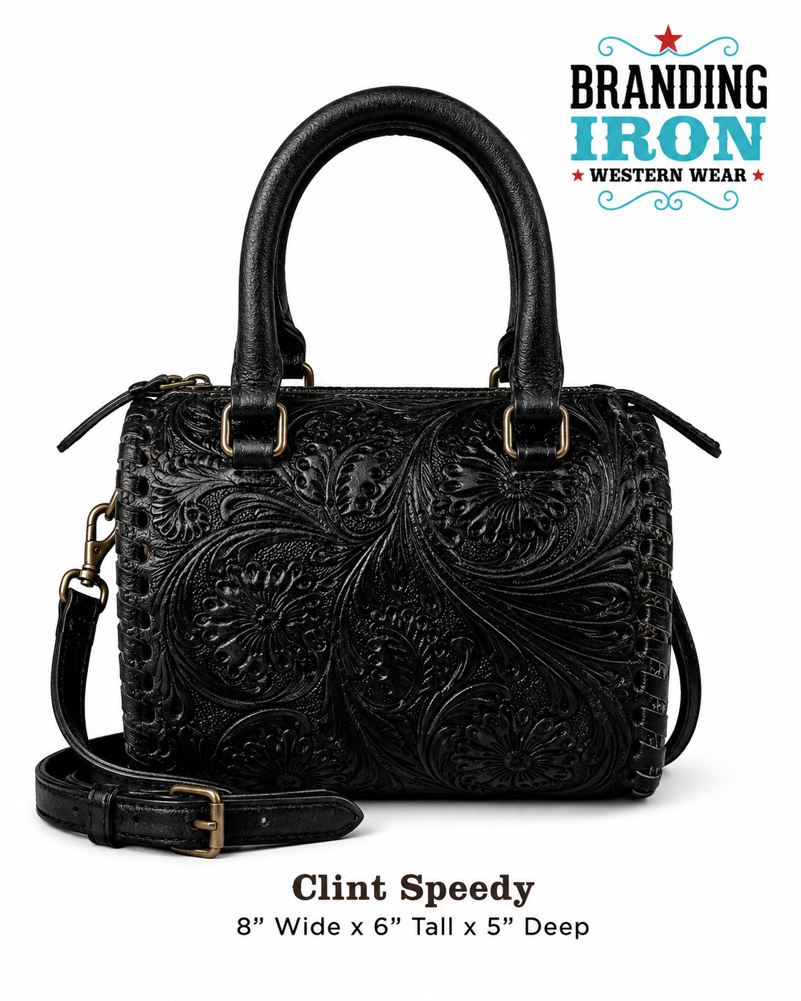 Clint Speedy Black Tooled Leather Western Purse | Branding Iron