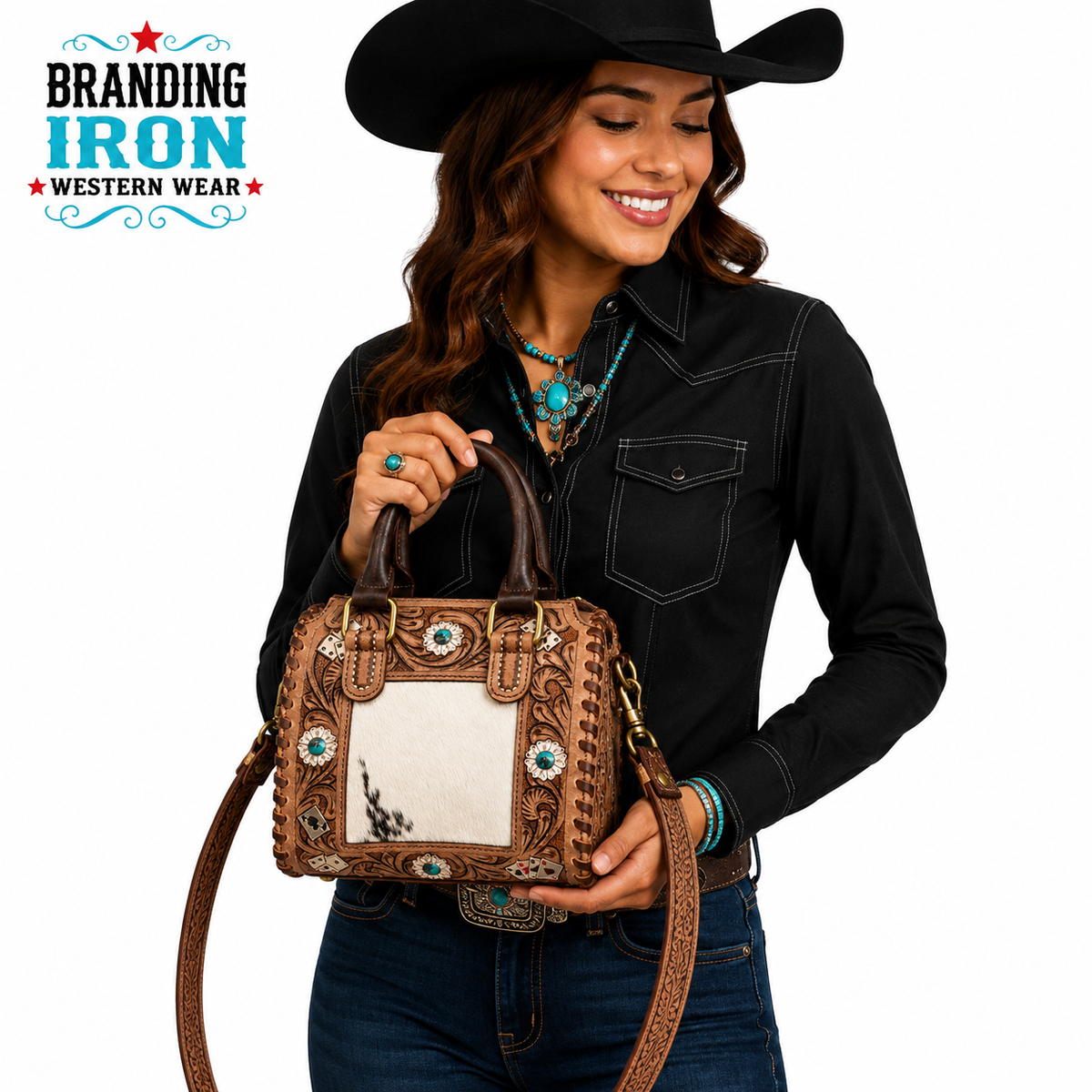 Lasso Speedy | Tooled Leather & Cowhide Western Purse