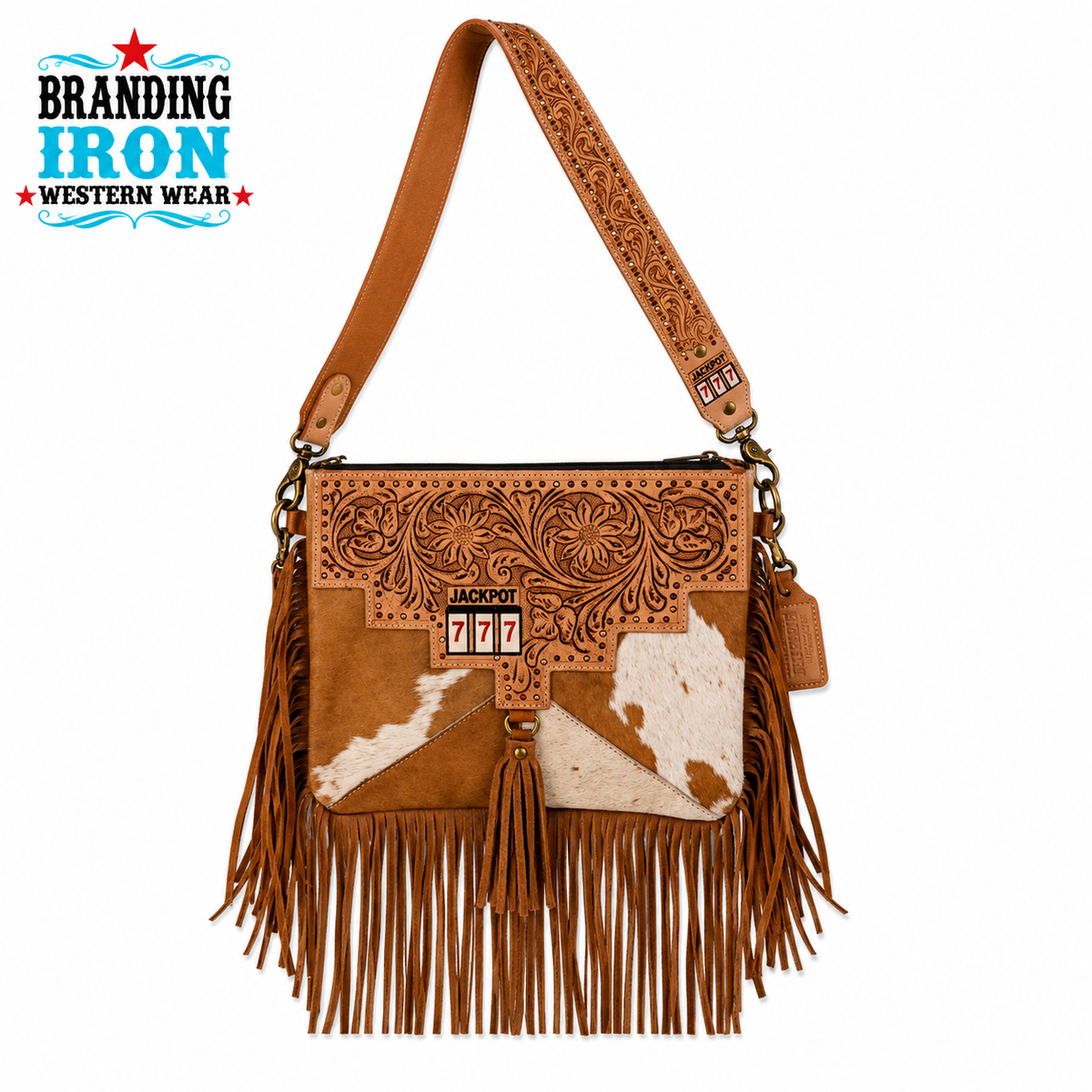Jackpot Fringe Cowhide Crossbody Purse | Branding Iron Western Wear