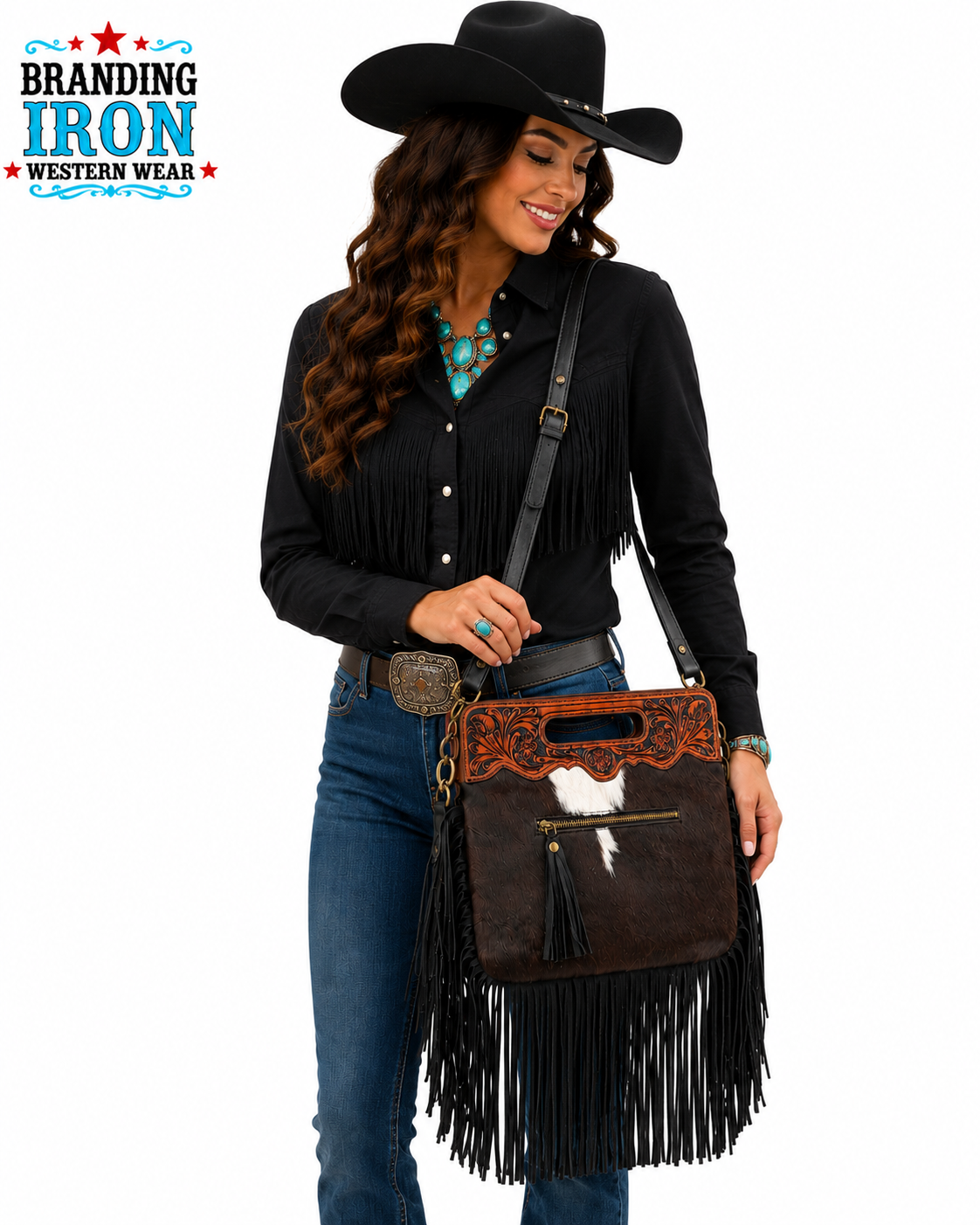 The Winchester Western Cowhide Fringe Purse | Branding Iron