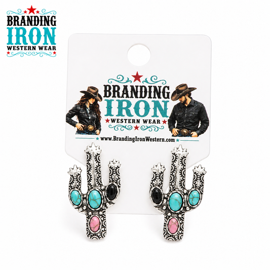 Cactus Rose Sterling Silver-Plated Western Earrings