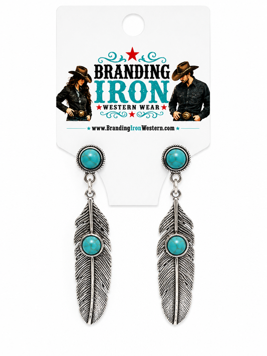 Silver Sage Feather Earrings | Branding Iron Western Wear